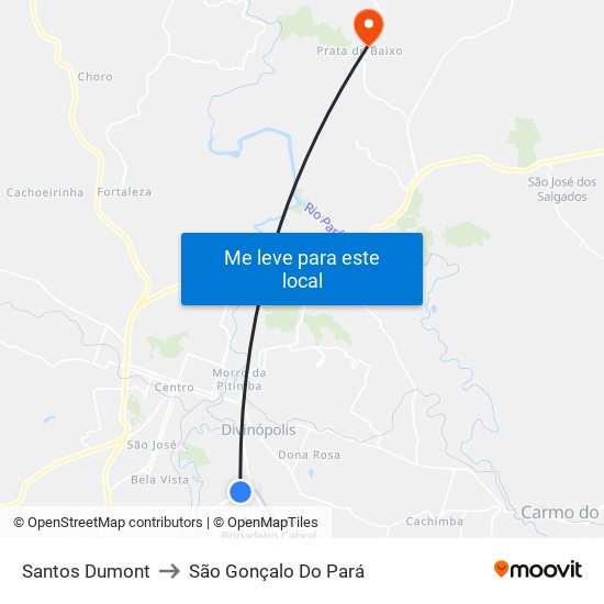 Santos Dumont to São Gonçalo Do Pará map