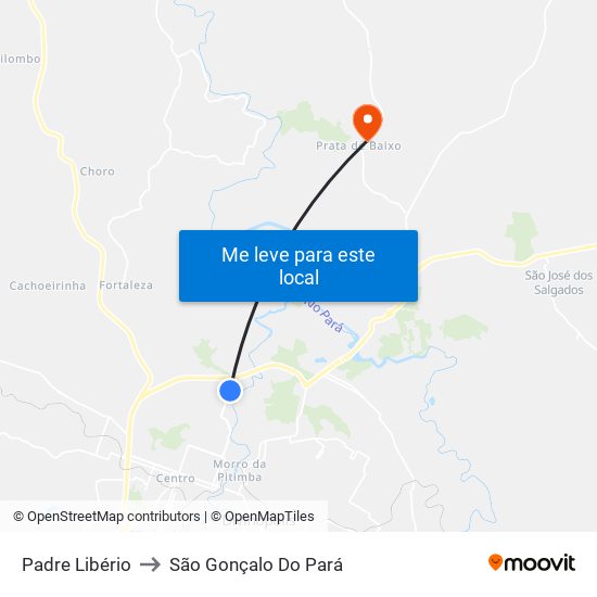 Padre Libério to São Gonçalo Do Pará map
