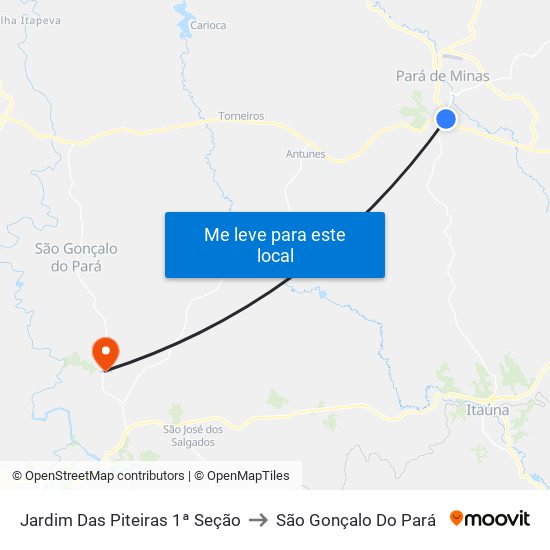 Jardim Das Piteiras 1ª Seção to São Gonçalo Do Pará map