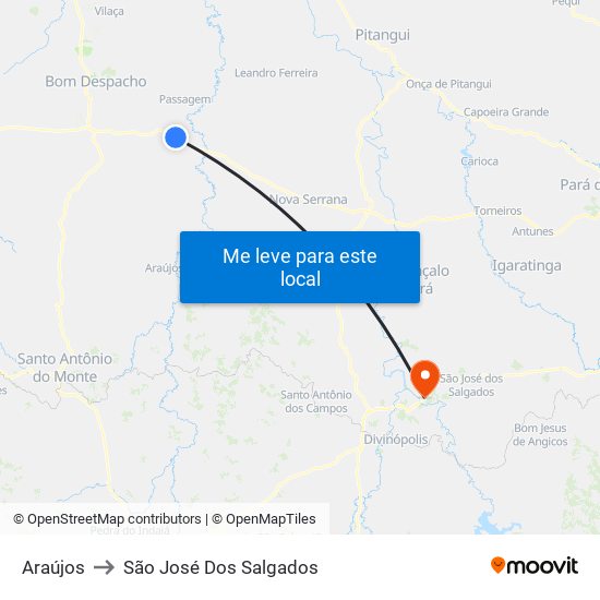 Araújos to São José Dos Salgados map