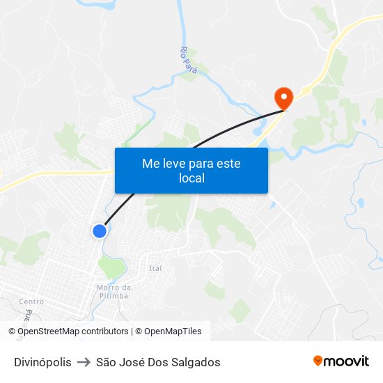 Divinópolis to São José Dos Salgados map