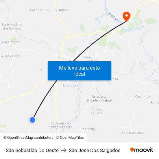 São Sebastião Do Oeste to São José Dos Salgados map