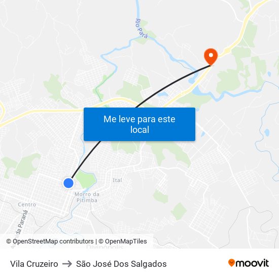 Vila Cruzeiro to São José Dos Salgados map