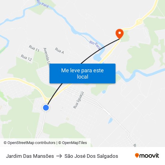 Jardim Das Mansões to São José Dos Salgados map