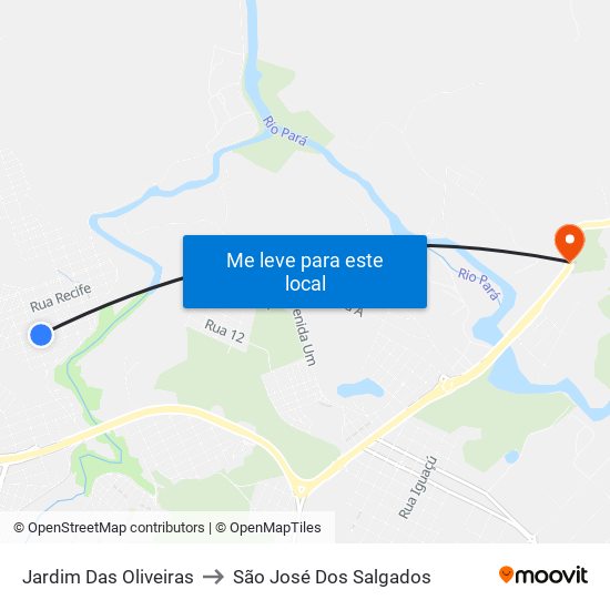 Jardim Das Oliveiras to São José Dos Salgados map