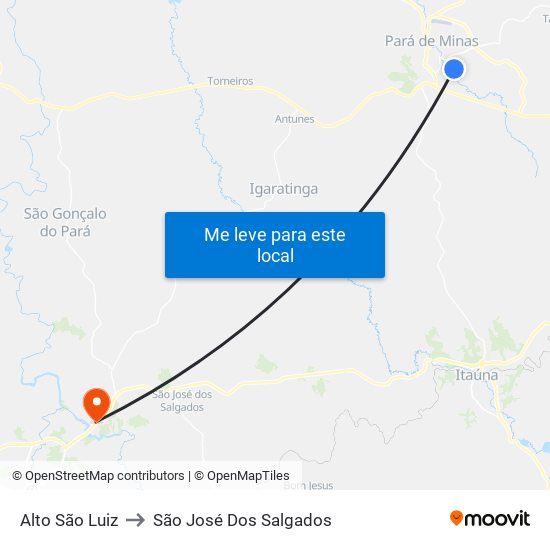Alto São Luiz to São José Dos Salgados map