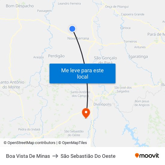 Boa Vista De Minas to São Sebastião Do Oeste map