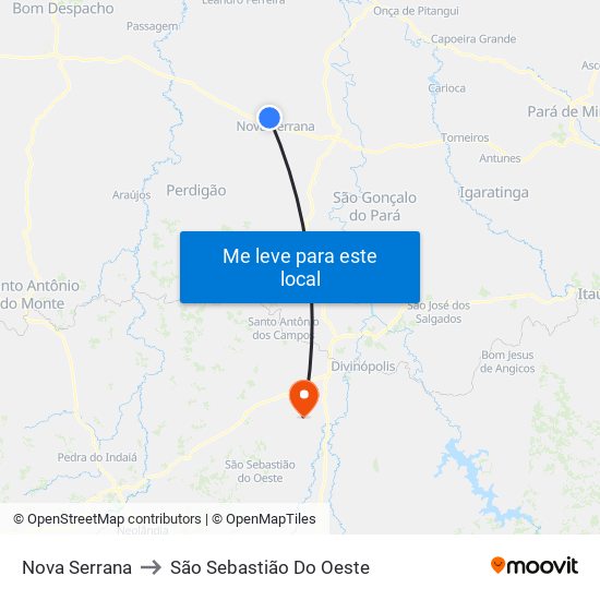 Nova Serrana to São Sebastião Do Oeste map