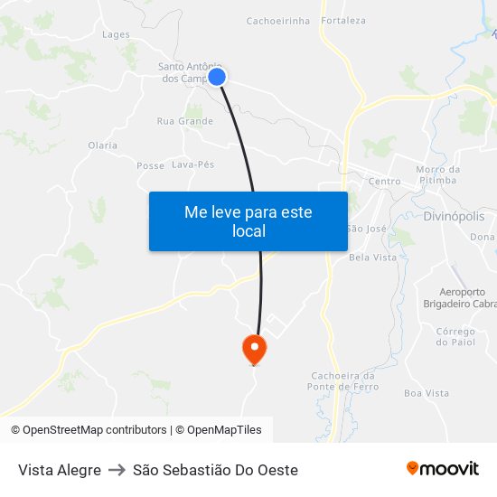 Vista Alegre to São Sebastião Do Oeste map
