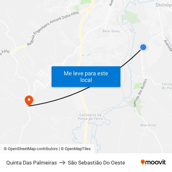 Quinta Das Palmeiras to São Sebastião Do Oeste map