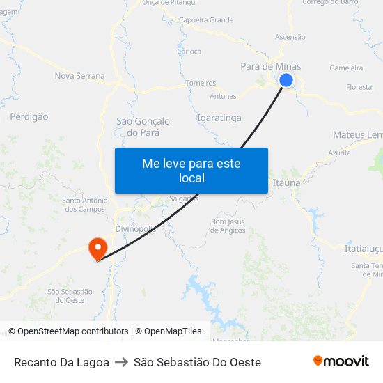Recanto Da Lagoa to São Sebastião Do Oeste map