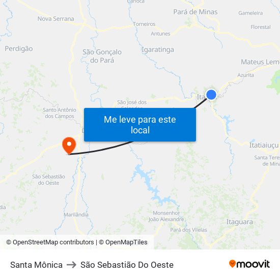 Santa Mônica to São Sebastião Do Oeste map