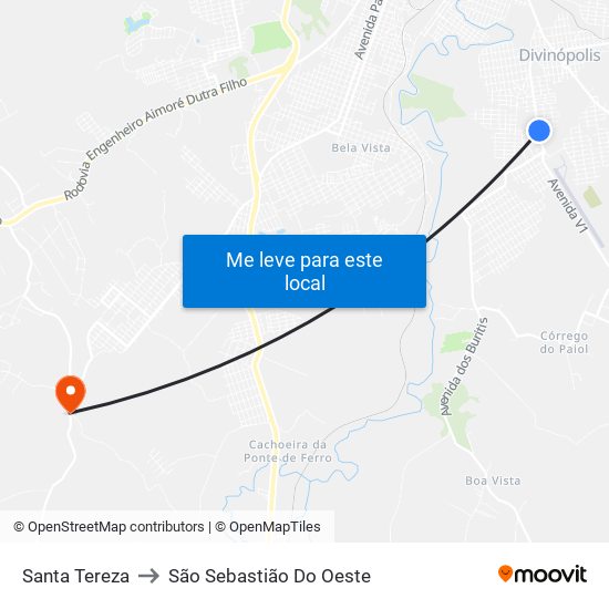 Santa Tereza to São Sebastião Do Oeste map