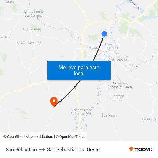 São Sebastião to São Sebastião Do Oeste map