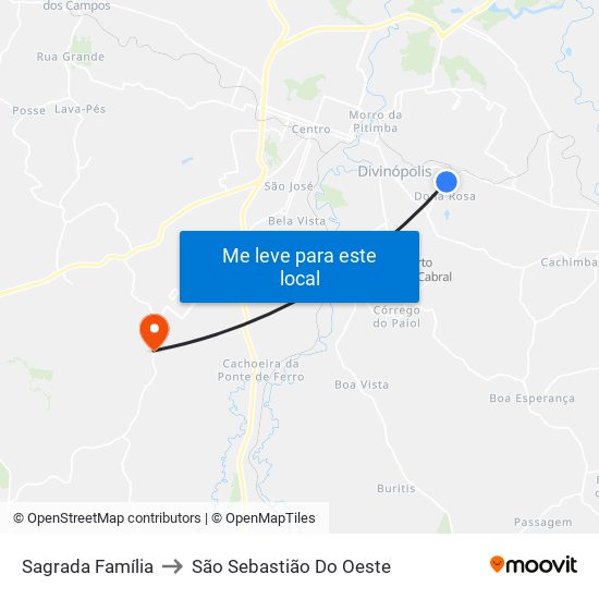 Sagrada Família to São Sebastião Do Oeste map