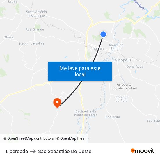 Liberdade to São Sebastião Do Oeste map