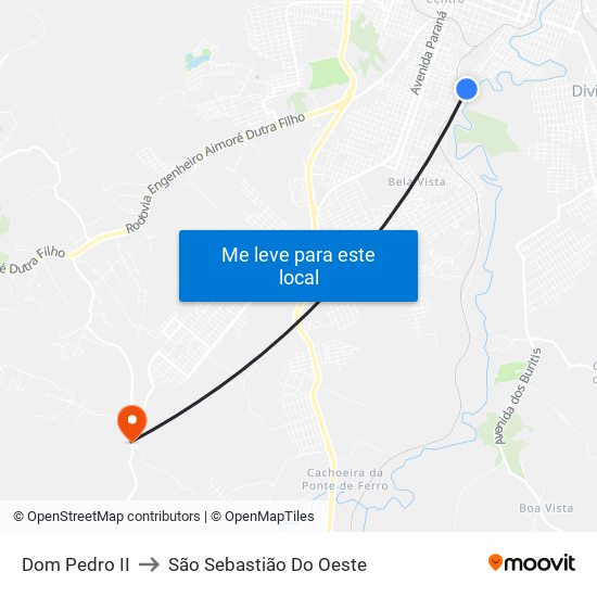 Dom Pedro II to São Sebastião Do Oeste map