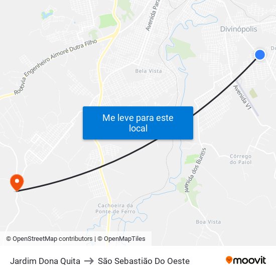 Jardim Dona Quita to São Sebastião Do Oeste map