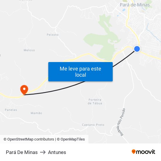 Pará De Minas to Antunes map