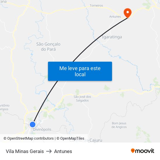 Vila Minas Gerais to Antunes map