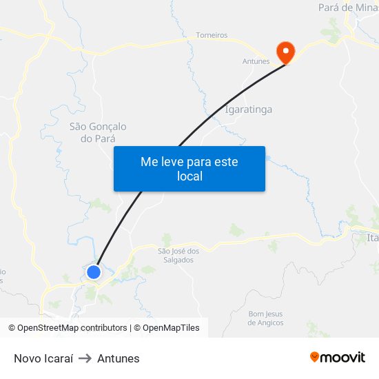 Novo Icaraí to Antunes map