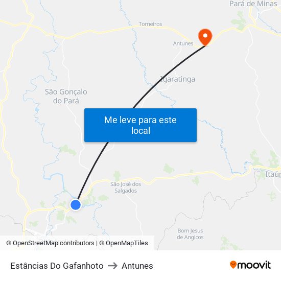 Estâncias Do Gafanhoto to Antunes map