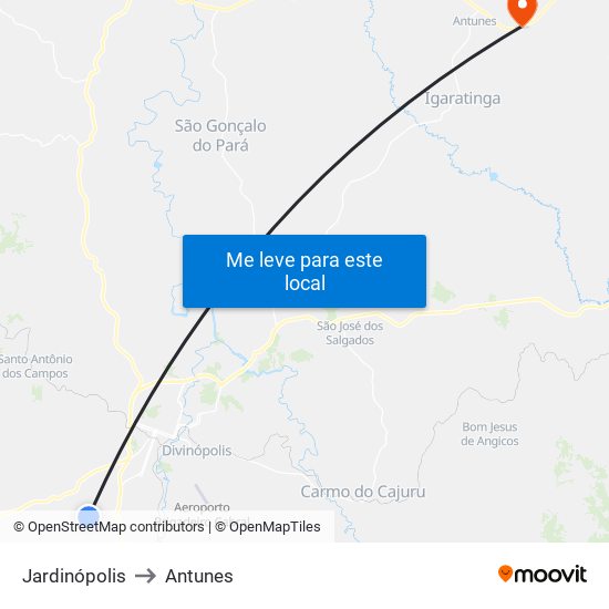 Jardinópolis to Antunes map