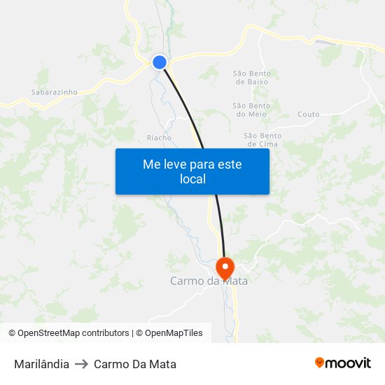 Marilândia to Carmo Da Mata map