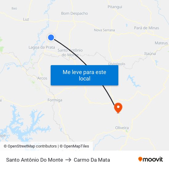 Santo Antônio Do Monte to Carmo Da Mata map