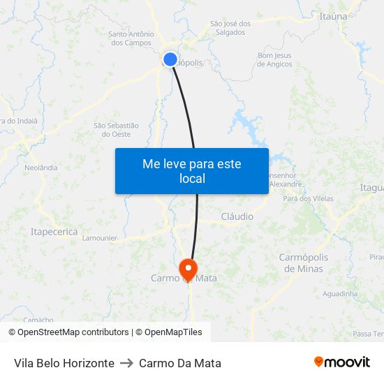 Vila Belo Horizonte to Carmo Da Mata map