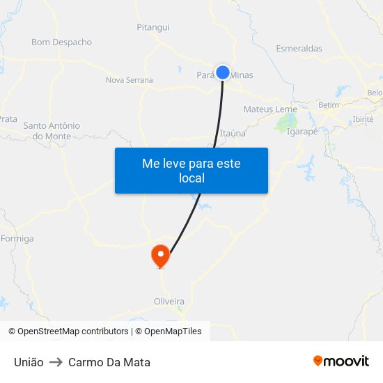 União to Carmo Da Mata map