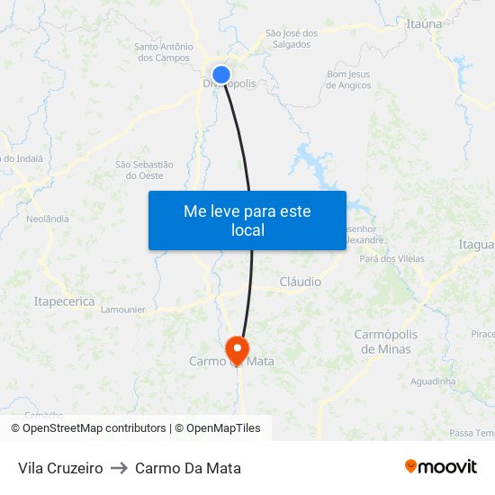 Vila Cruzeiro to Carmo Da Mata map