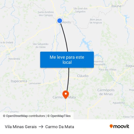 Vila Minas Gerais to Carmo Da Mata map