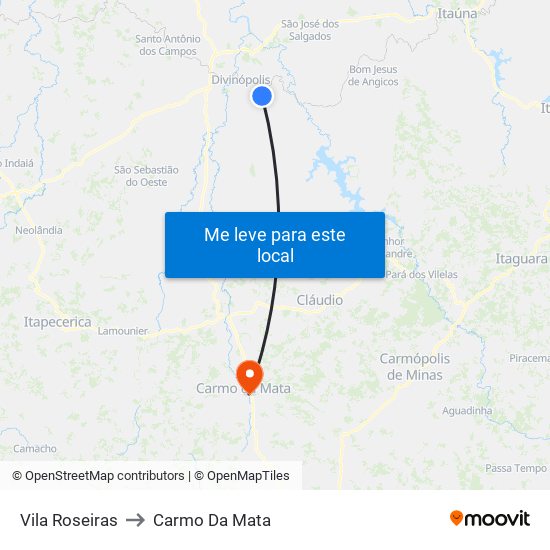 Vila Roseiras to Carmo Da Mata map