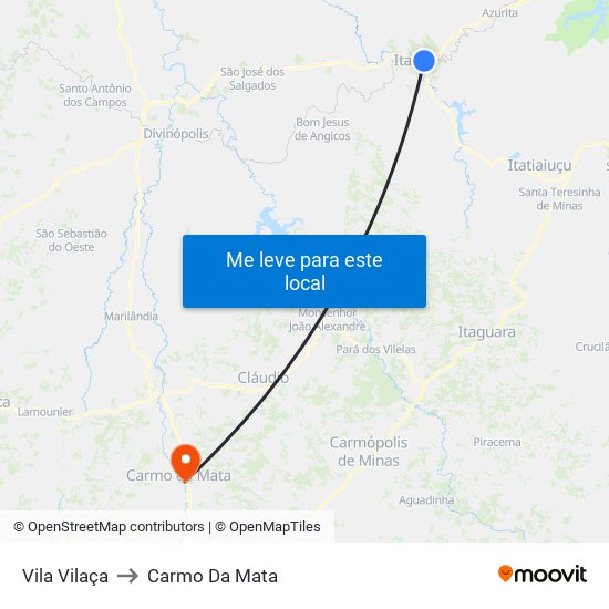 Vila Vilaça to Carmo Da Mata map