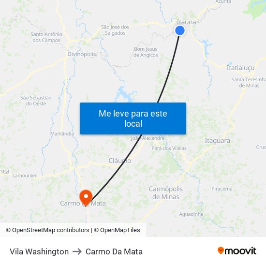 Vila Washington to Carmo Da Mata map
