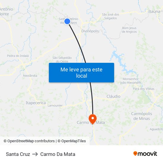 Santa Cruz to Carmo Da Mata map