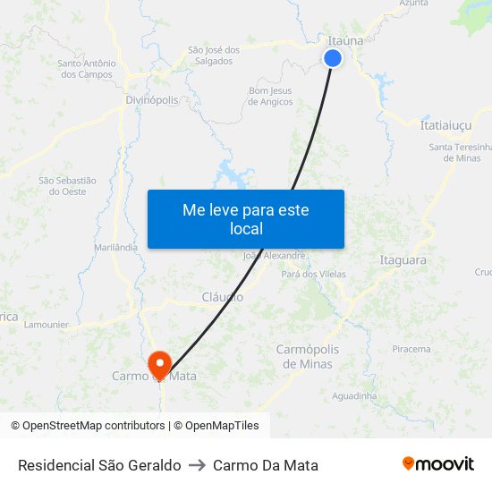 Residencial São Geraldo to Carmo Da Mata map