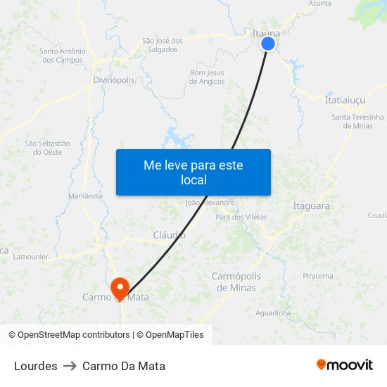 Lourdes to Carmo Da Mata map