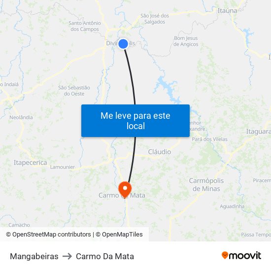 Mangabeiras to Carmo Da Mata map