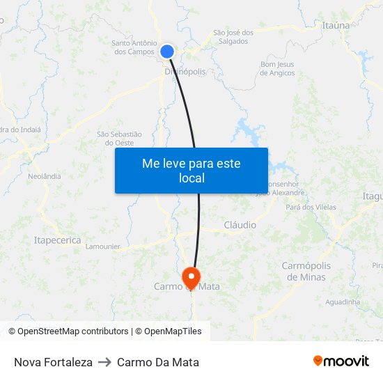 Nova Fortaleza to Carmo Da Mata map