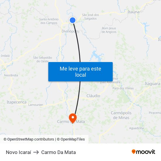 Novo Icaraí to Carmo Da Mata map