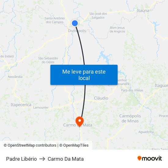 Padre Libério to Carmo Da Mata map