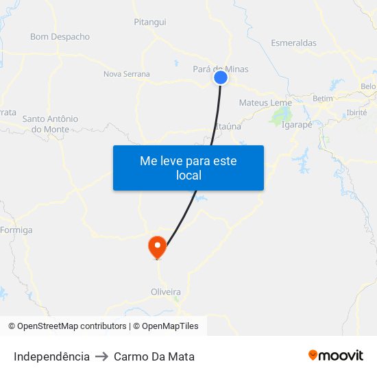 Independência to Carmo Da Mata map