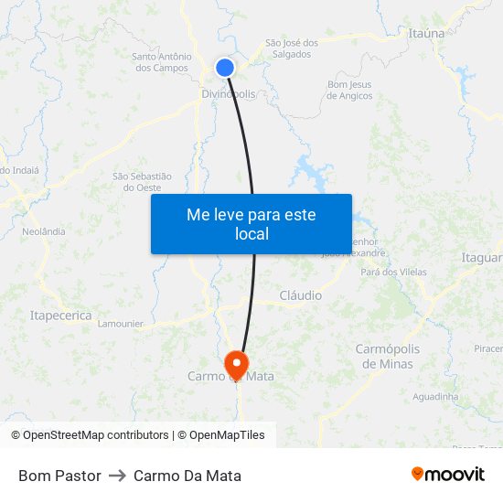 Bom Pastor to Carmo Da Mata map