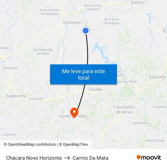 Chácara Novo Horizonte to Carmo Da Mata map