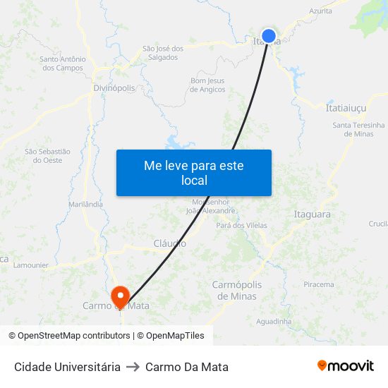 Cidade Universitária to Carmo Da Mata map