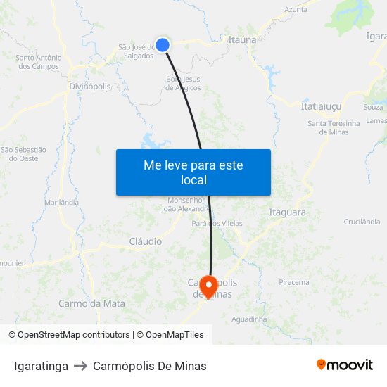 Igaratinga to Carmópolis De Minas map