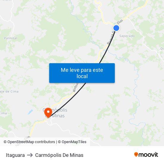 Itaguara to Carmópolis De Minas map