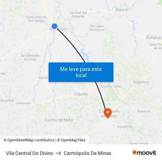 Vila Central Do Divino to Carmópolis De Minas map